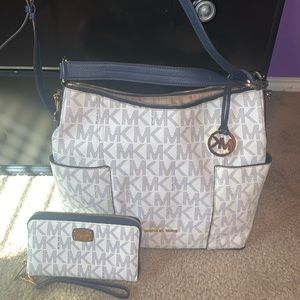 MK blue and white purse